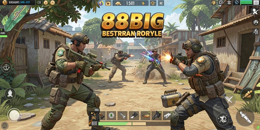 Gameplay epik dalam 88BIG dengan pertarungan Battle Royale yang seru.