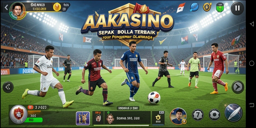 Tangkapan layar gameplay AAKASINO yang menampilkan aksi sepak bola seru.