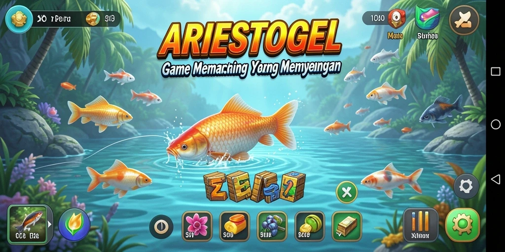 Tampilan gameplay <strong>ARIESTOGEL</strong> saat menangkap ikan di danau.