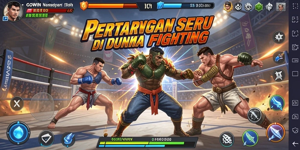 Screenshot gameplay GOWIN menampilkan aksi pertarungan yang mendebarkan.
