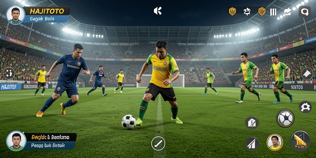 Tampilan gameplay HAJITOTO yang mendebarkan dalam aksi sepak bola.