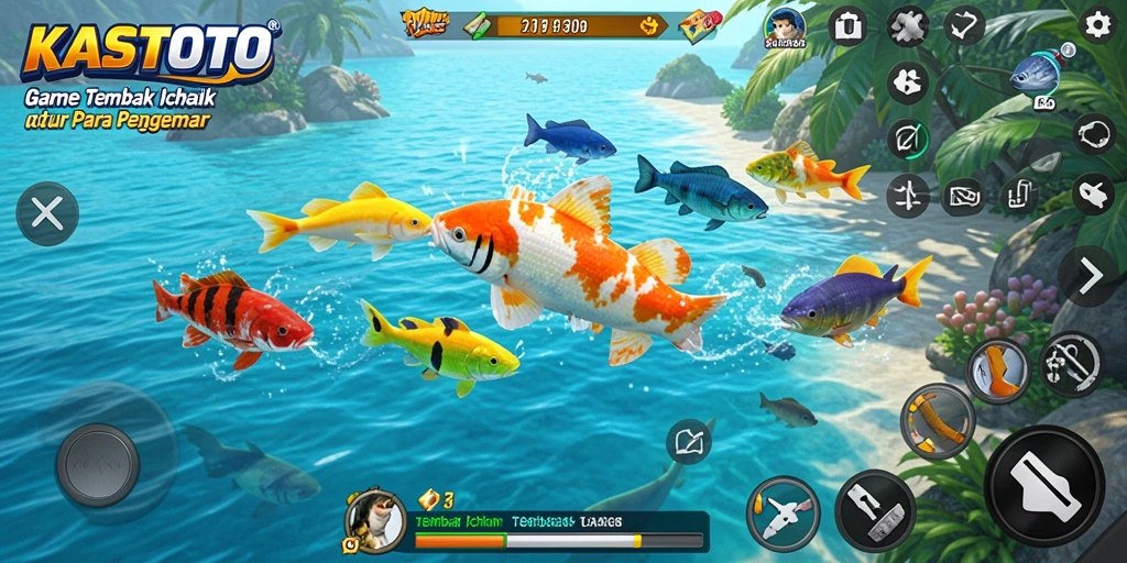 Tampilan aksi seru dalam gameplay Tembak Ikan KASTOTO.