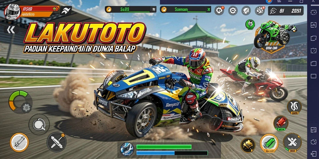 Tampilan gameplay menegangkan di lintasan balap LAKUTOTO.