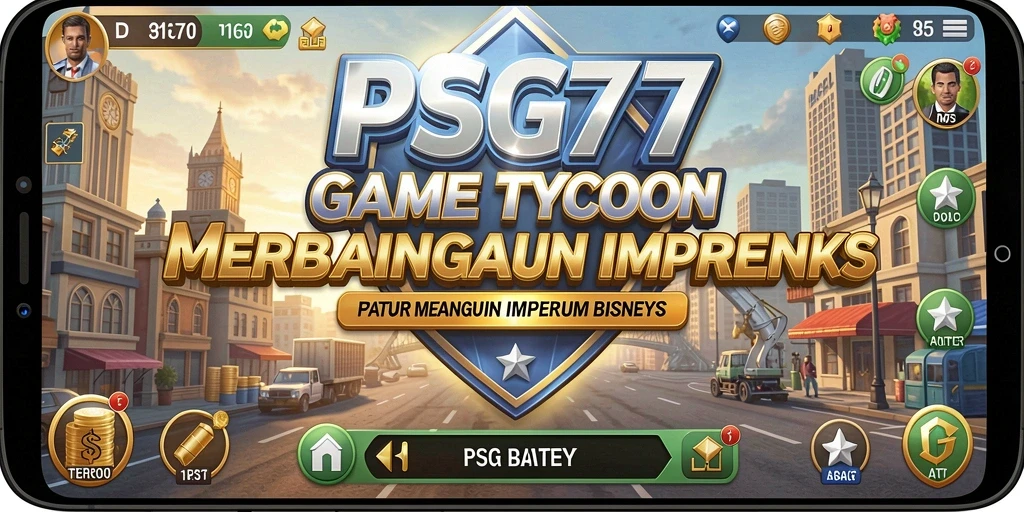 Screenshot utama PSG77 menampilkan gameplay seru dalam membangun bisnis.