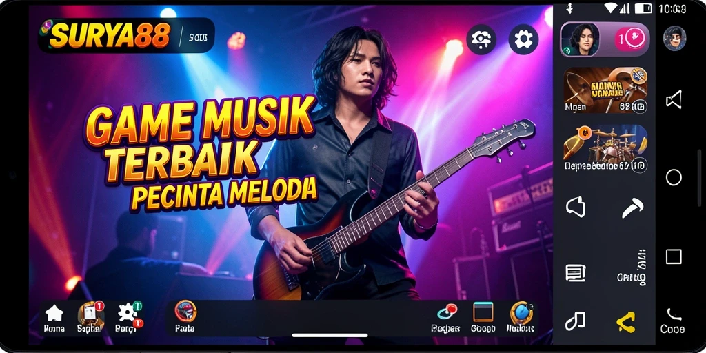 Tampilan screenshot <strong>SURYA88</strong> menampilkan gameplay seru dengan lagu-lagu terkenal.