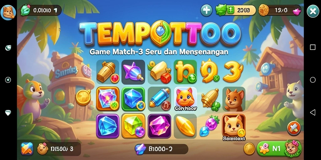Screenshot utama TEMPOTOTO menunjukkan gameplay seru Match-3 yang menantang.
